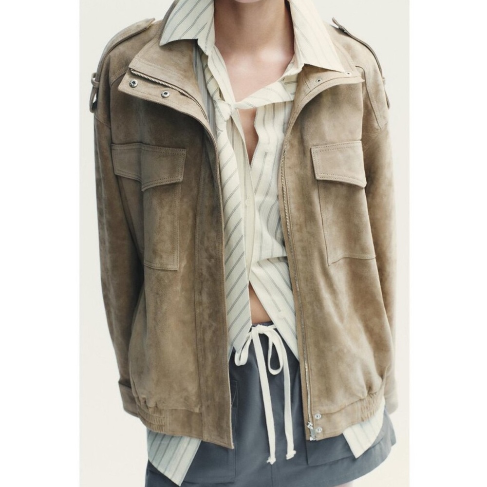 ZARA Viral Suede Leather Oversized Jacket. New, S - Picture 5 of 16